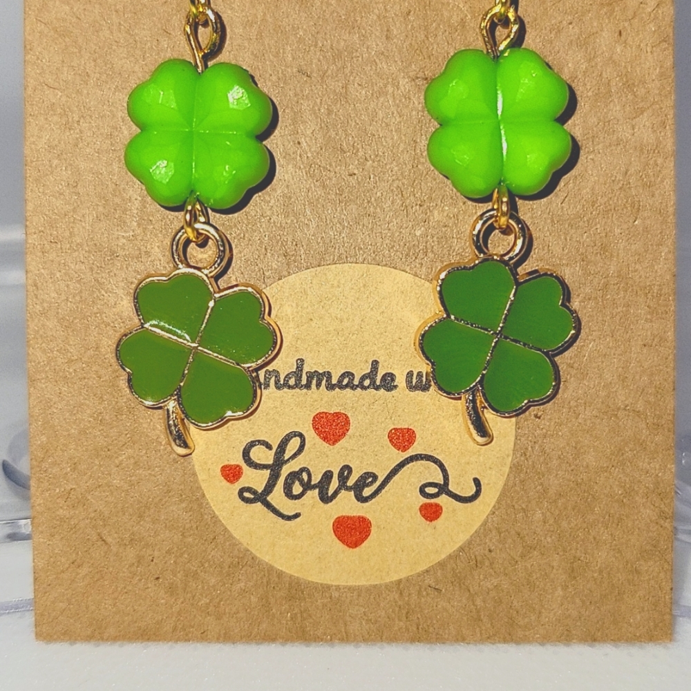Hand Crafted Earrings St Patrick's Day Pierced Shamrocks - Picture 2 of 3